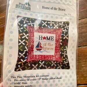 Pine Mountain Designs Home of the Brave #534 Cross Stitch Pillow Sham Kit NEW